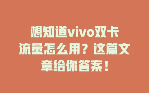 想知道vivo双卡流量怎么用？这篇文章给你答案！