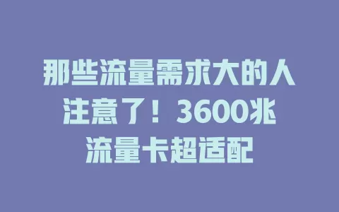 那些流量需求大的人注意了！3600兆流量卡超适配