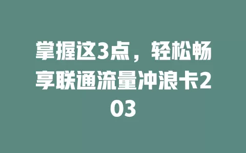 掌握这3点，轻松畅享联通流量冲浪卡203