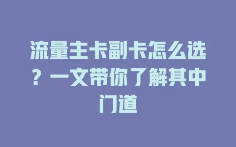 流量主卡副卡怎么选？一文带你了解其中门道