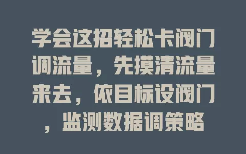 学会这招轻松卡阀门调流量，先摸清流量来去，依目标设阀门，监测数据调策略