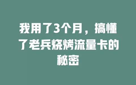 我用了3个月，搞懂了老兵烧烤流量卡的秘密
