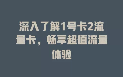 深入了解1号卡2流量卡，畅享超值流量体验