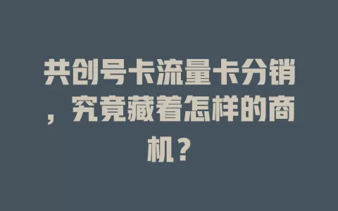 共创号卡流量卡分销，究竟藏着怎样的商机？