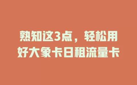 熟知这3点，轻松用好大象卡日租流量卡