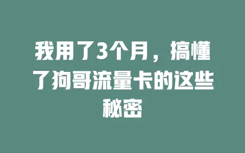 我用了3个月，搞懂了狗哥流量卡的这些秘密