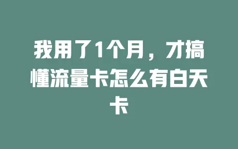 我用了1个月，才搞懂流量卡怎么有白天卡