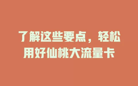 了解这些要点，轻松用好仙桃大流量卡