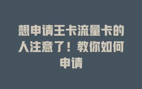 想申请王卡流量卡的人注意了！教你如何申请