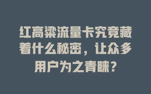 红高粱流量卡究竟藏着什么秘密，让众多用户为之青睐？