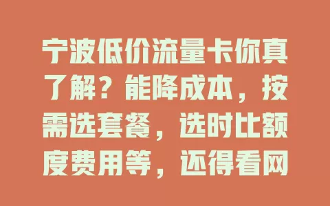 宁波低价流量卡你真了解？能降成本，按需选套餐，选时比额度费用等，还得看网络质量，多比较慎选更实惠