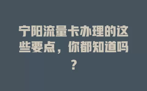 宁阳流量卡办理的这些要点，你都知道吗？