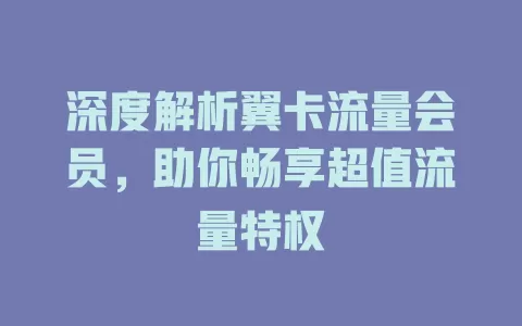 深度解析翼卡流量会员，助你畅享超值流量特权