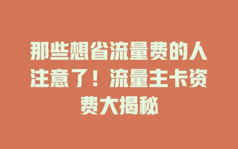 那些想省流量费的人注意了！流量主卡资费大揭秘