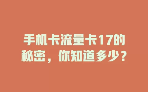 手机卡流量卡17的秘密，你知道多少？