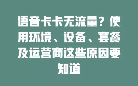 语音卡卡无流量？使用环境、设备、套餐及运营商这些原因要知道