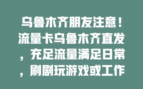 乌鲁木齐朋友注意！流量卡乌鲁木齐直发，充足流量满足日常，刷剧玩游戏或工作上网都畅快！