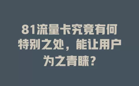 81流量卡究竟有何特别之处，能让用户为之青睐？