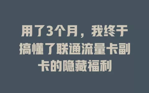 用了3个月，我终于搞懂了联通流量卡副卡的隐藏福利