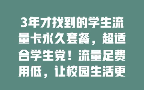 3年才找到的学生流量卡永久套餐，超适合学生党！流量足费用低，让校园生活更精彩