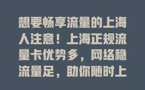 想要畅享流量的上海人注意！上海正规流量卡优势多，网络稳流量足，助你随时上网，享受便利开启精彩数字生活，还不快来关注？