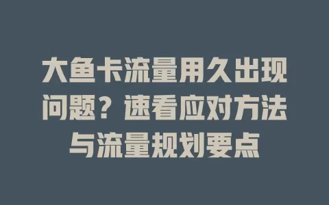 大鱼卡流量用久出现问题？速看应对方法与流量规划要点
