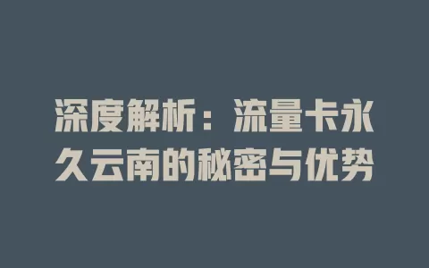 深度解析：流量卡永久云南的秘密与优势