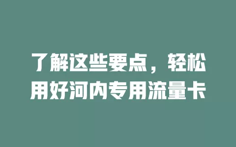 了解这些要点，轻松用好河内专用流量卡