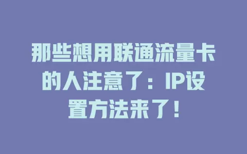 那些想用联通流量卡的人注意了：IP设置方法来了！