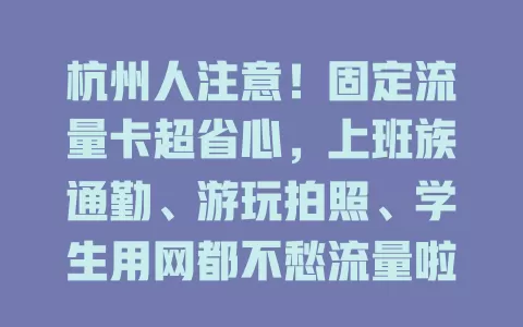 杭州人注意！固定流量卡超省心，上班族通勤、游玩拍照、学生用网都不愁流量啦
