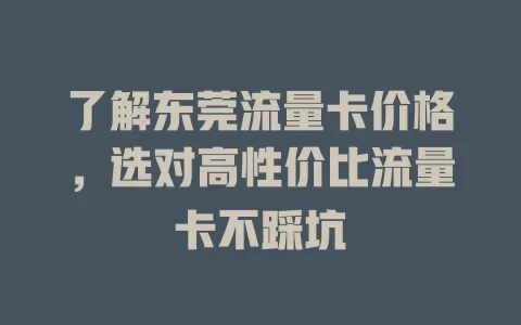 了解东莞流量卡价格，选对高性价比流量卡不踩坑