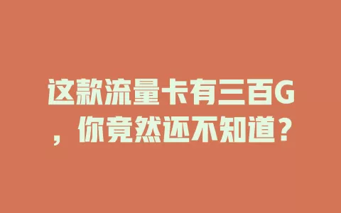 这款流量卡有三百G，你竟然还不知道？