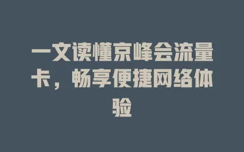 一文读懂京峰会流量卡，畅享便捷网络体验