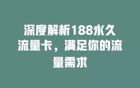 深度解析188永久流量卡，满足你的流量需求