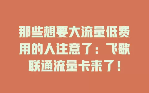 那些想要大流量低费用的人注意了：飞歌联通流量卡来了！