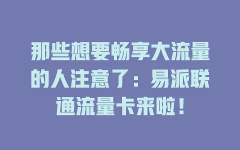 那些想要畅享大流量的人注意了：易派联通流量卡来啦！