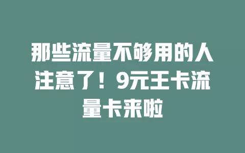 那些流量不够用的人注意了！9元王卡流量卡来啦