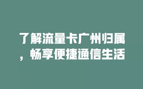 了解流量卡广州归属，畅享便捷通信生活