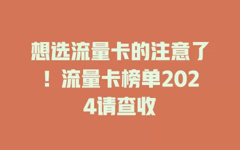 想选流量卡的注意了！流量卡榜单2024请查收