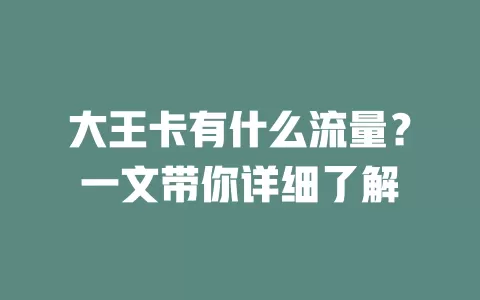 大王卡有什么流量？一文带你详细了解
