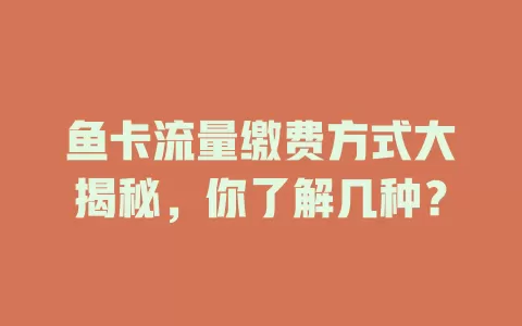 鱼卡流量缴费方式大揭秘，你了解几种？