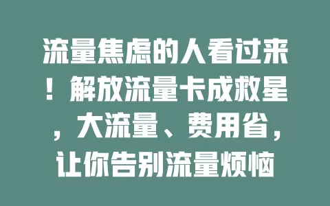 流量焦虑的人看过来！解放流量卡成救星，大流量、费用省，让你告别流量烦恼
