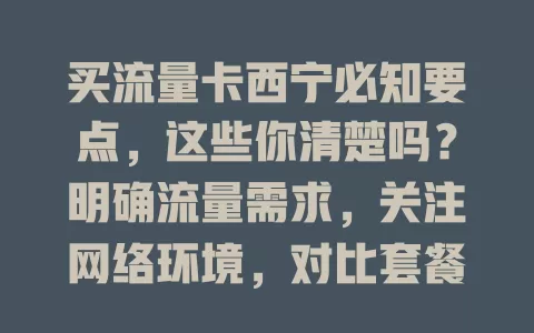买流量卡西宁必知要点，这些你清楚吗？明确流量需求，关注网络环境，对比套餐性价比，选可靠供应商，多因素谨慎考虑才能买到适合的卡畅享网络生活