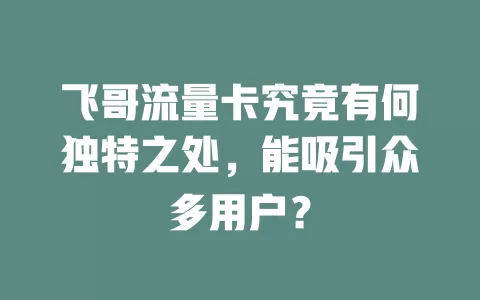 飞哥流量卡究竟有何独特之处，能吸引众多用户？