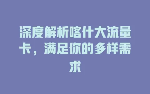 深度解析喀什大流量卡，满足你的多样需求