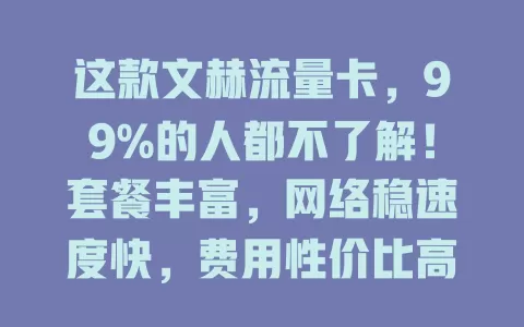 这款文赫流量卡，99%的人都不了解！套餐丰富，网络稳速度快，费用性价比高，你还不赶紧来了解？