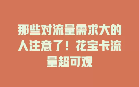 那些对流量需求大的人注意了！花宝卡流量超可观