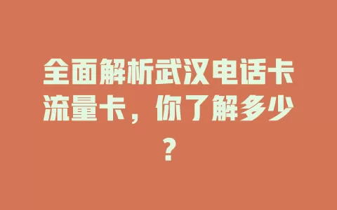 全面解析武汉电话卡流量卡，你了解多少？