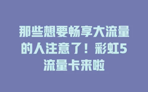 那些想要畅享大流量的人注意了！彩虹5流量卡来啦