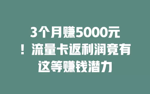 3个月赚5000元！流量卡返利润竟有这等赚钱潜力